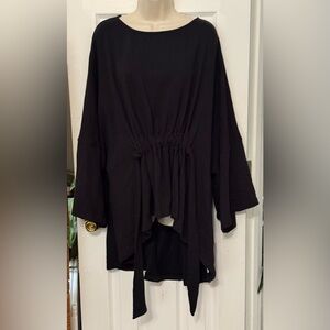 Free People XL Black Cinched Front Hi Lo Sweatshirt NWT